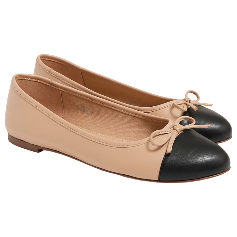 NWT J. Crew Nude Ballet Flats with Black Cap Toe